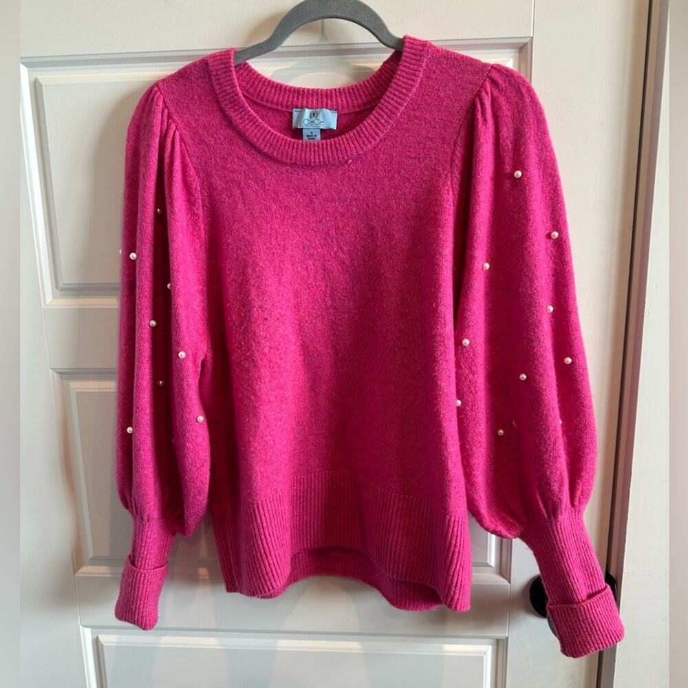 CeCe Pearl Adorned Puff Sleeve Sweater